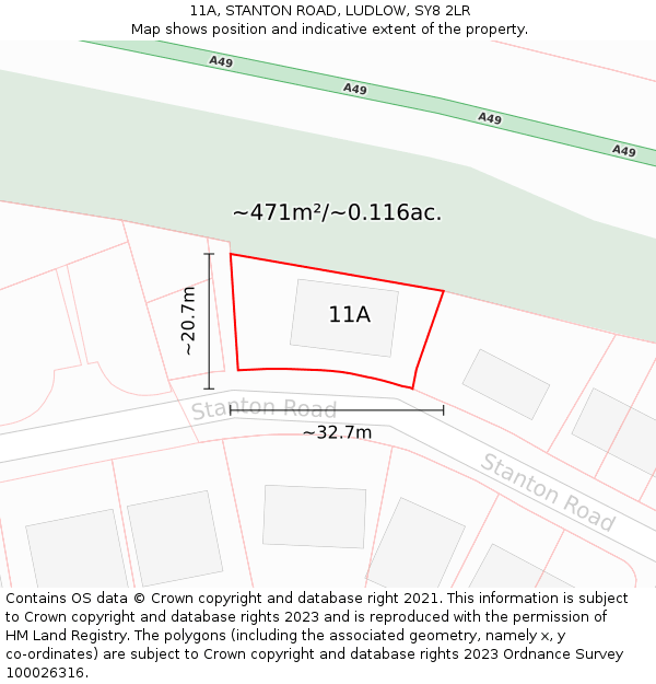 11A, STANTON ROAD, LUDLOW, SY8 2LR: Plot and title map