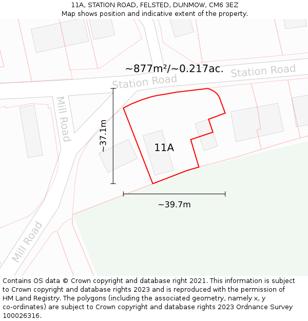 11A, STATION ROAD, FELSTED, DUNMOW, CM6 3EZ: Plot and title map