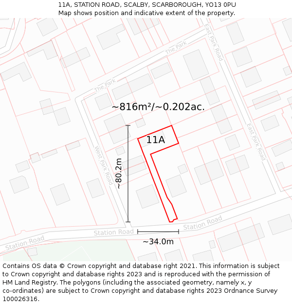 11A, STATION ROAD, SCALBY, SCARBOROUGH, YO13 0PU: Plot and title map
