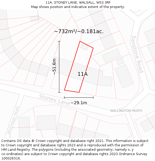 11A, STONEY LANE, WALSALL, WS3 3RF: Plot and title map