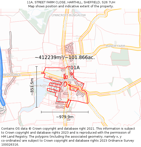 11A, STREET FARM CLOSE, HARTHILL, SHEFFIELD, S26 7UH: Plot and title map