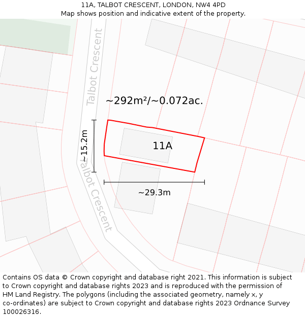 11A, TALBOT CRESCENT, LONDON, NW4 4PD: Plot and title map