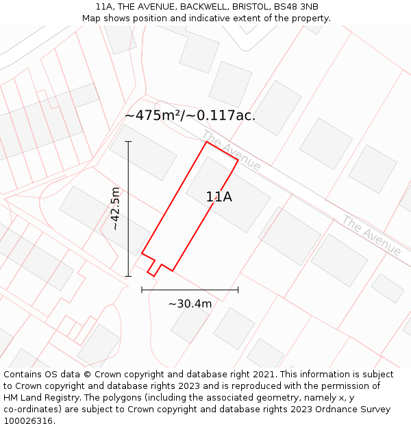 11A, THE AVENUE, BACKWELL, BRISTOL, BS48 3NB: Plot and title map