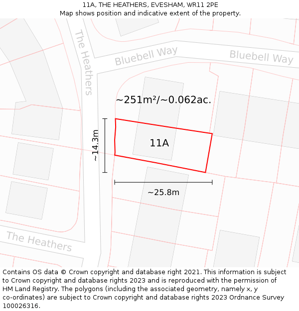11A, THE HEATHERS, EVESHAM, WR11 2PE: Plot and title map