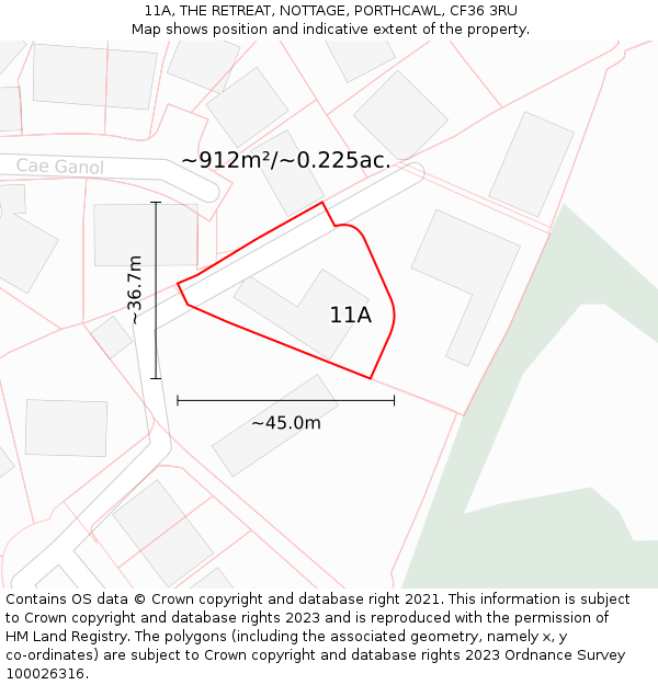 11A, THE RETREAT, NOTTAGE, PORTHCAWL, CF36 3RU: Plot and title map