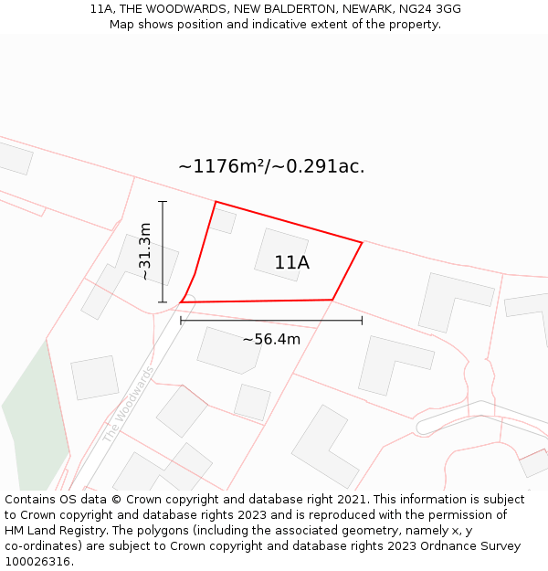 11A, THE WOODWARDS, NEW BALDERTON, NEWARK, NG24 3GG: Plot and title map