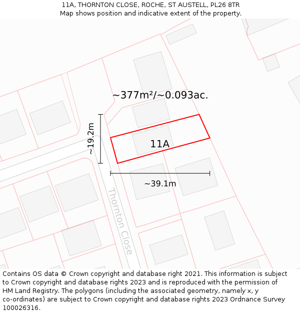 11A, THORNTON CLOSE, ROCHE, ST AUSTELL, PL26 8TR: Plot and title map