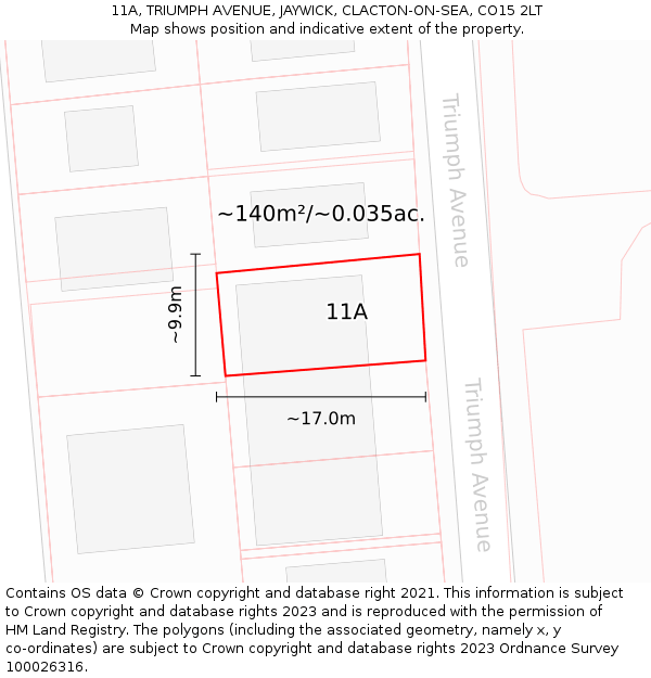 11A, TRIUMPH AVENUE, JAYWICK, CLACTON-ON-SEA, CO15 2LT: Plot and title map