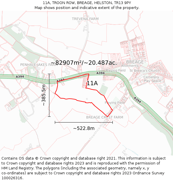 11A, TROON ROW, BREAGE, HELSTON, TR13 9PY: Plot and title map