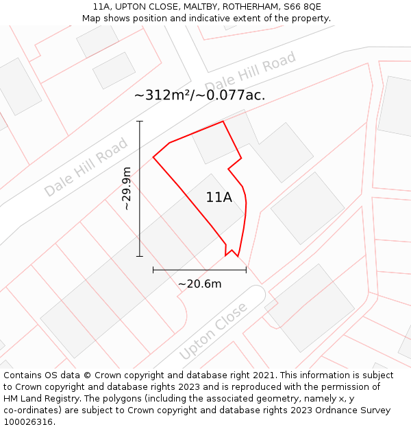 11A, UPTON CLOSE, MALTBY, ROTHERHAM, S66 8QE: Plot and title map
