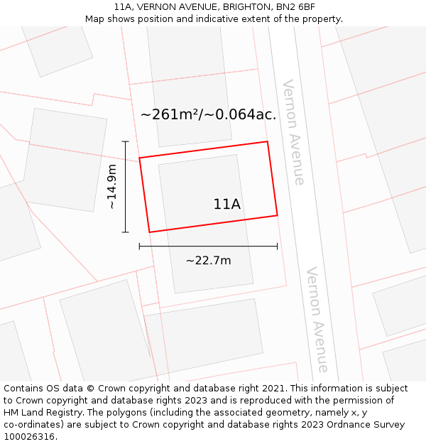 11A, VERNON AVENUE, BRIGHTON, BN2 6BF: Plot and title map