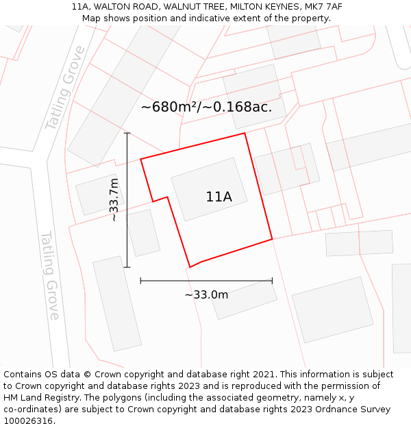 11A, WALTON ROAD, WALNUT TREE, MILTON KEYNES, MK7 7AF: Plot and title map