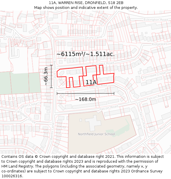 11A, WARREN RISE, DRONFIELD, S18 2EB: Plot and title map