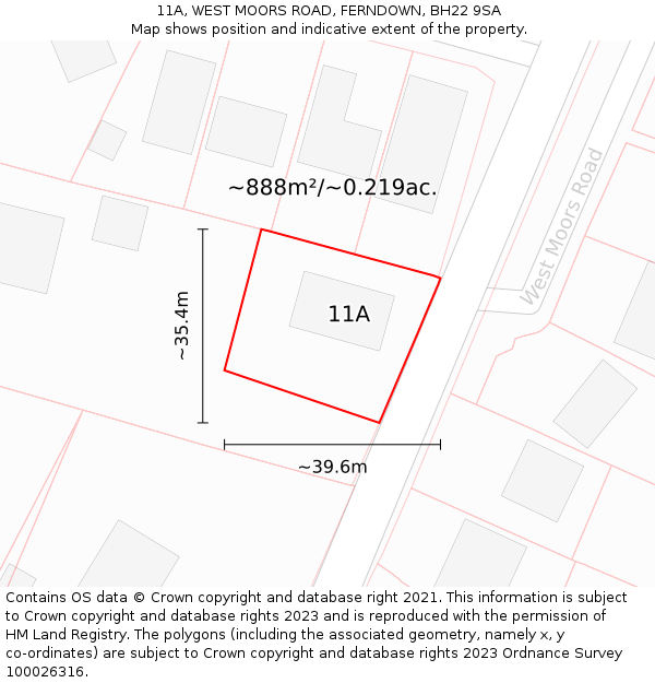 11A, WEST MOORS ROAD, FERNDOWN, BH22 9SA: Plot and title map