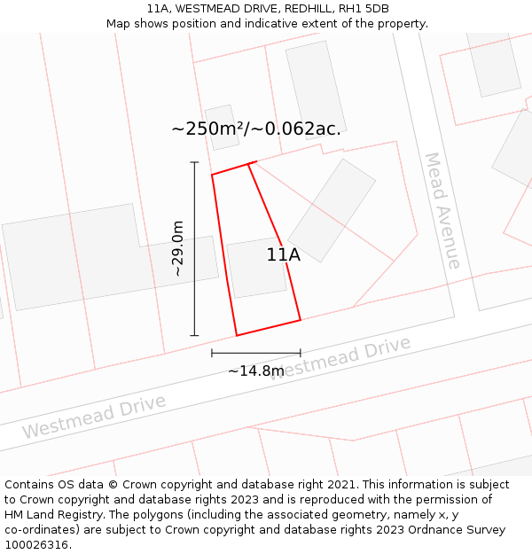 11A, WESTMEAD DRIVE, REDHILL, RH1 5DB: Plot and title map