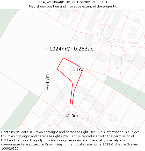 11A, WESTWARD HO, GUILDFORD, GU1 1UU: Plot and title map