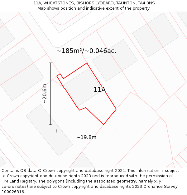 11A, WHEATSTONES, BISHOPS LYDEARD, TAUNTON, TA4 3NS: Plot and title map
