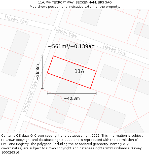 11A, WHITECROFT WAY, BECKENHAM, BR3 3AQ: Plot and title map