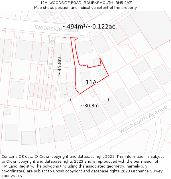 11A, WOODSIDE ROAD, BOURNEMOUTH, BH5 2AZ: Plot and title map