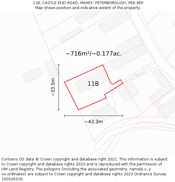 11B, CASTLE END ROAD, MAXEY, PETERBOROUGH, PE6 9EP: Plot and title map