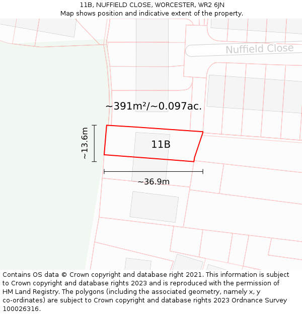 11B, NUFFIELD CLOSE, WORCESTER, WR2 6JN: Plot and title map