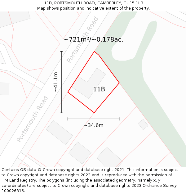 11B, PORTSMOUTH ROAD, CAMBERLEY, GU15 1LB: Plot and title map