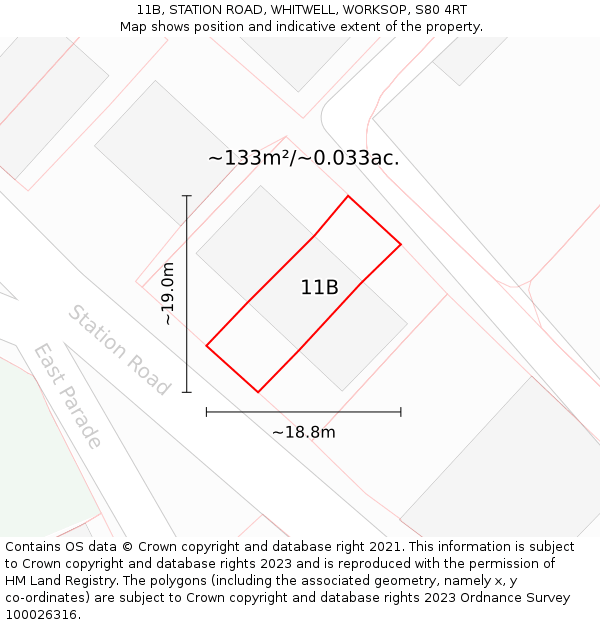 11B, STATION ROAD, WHITWELL, WORKSOP, S80 4RT: Plot and title map
