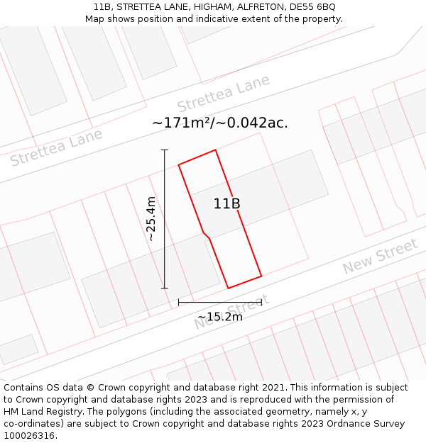 11B, STRETTEA LANE, HIGHAM, ALFRETON, DE55 6BQ: Plot and title map