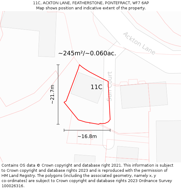 11C, ACKTON LANE, FEATHERSTONE, PONTEFRACT, WF7 6AP: Plot and title map