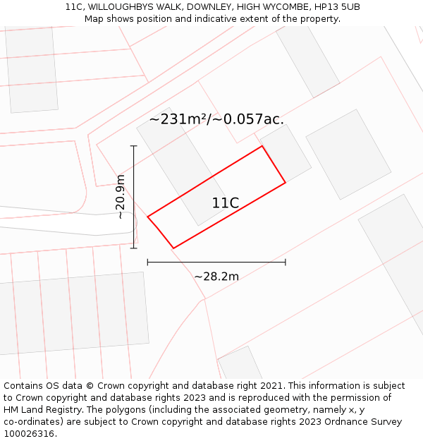 11C, WILLOUGHBYS WALK, DOWNLEY, HIGH WYCOMBE, HP13 5UB: Plot and title map