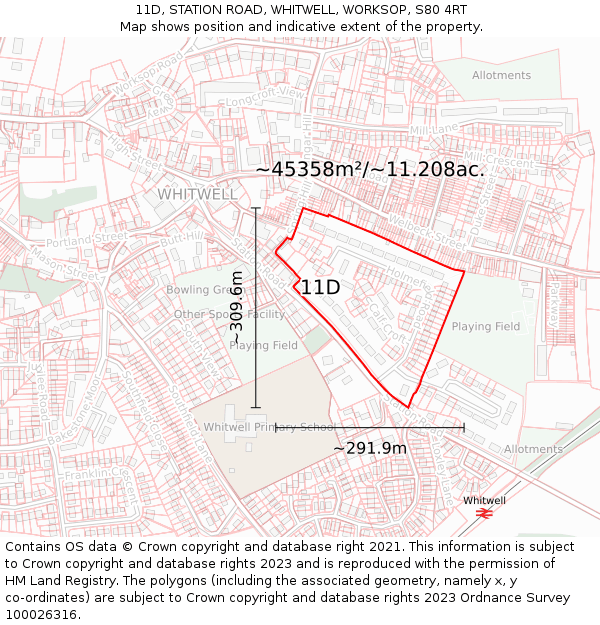 11D, STATION ROAD, WHITWELL, WORKSOP, S80 4RT: Plot and title map