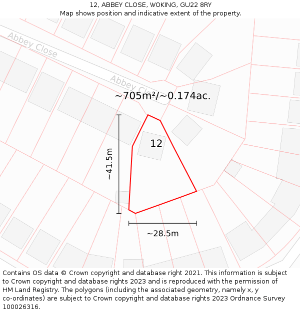 12, ABBEY CLOSE, WOKING, GU22 8RY: Plot and title map
