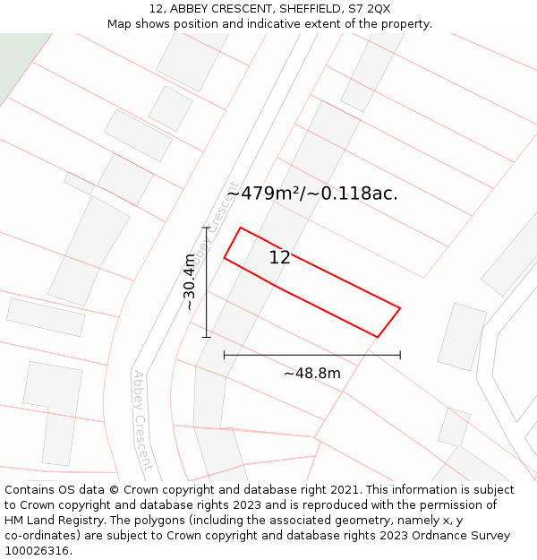 12, ABBEY CRESCENT, SHEFFIELD, S7 2QX: Plot and title map