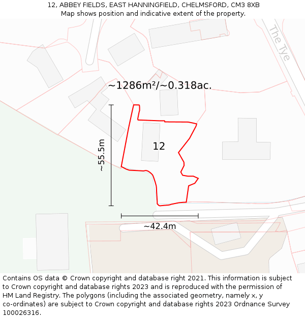 12, ABBEY FIELDS, EAST HANNINGFIELD, CHELMSFORD, CM3 8XB: Plot and title map