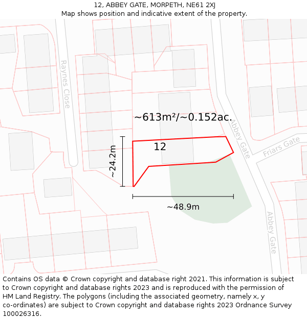 12, ABBEY GATE, MORPETH, NE61 2XJ: Plot and title map
