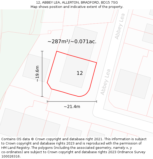 12, ABBEY LEA, ALLERTON, BRADFORD, BD15 7SG: Plot and title map