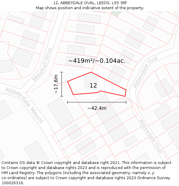 12, ABBEYDALE OVAL, LEEDS, LS5 3RF: Plot and title map