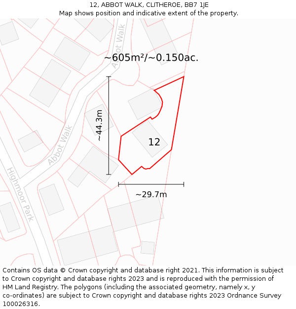12, ABBOT WALK, CLITHEROE, BB7 1JE: Plot and title map
