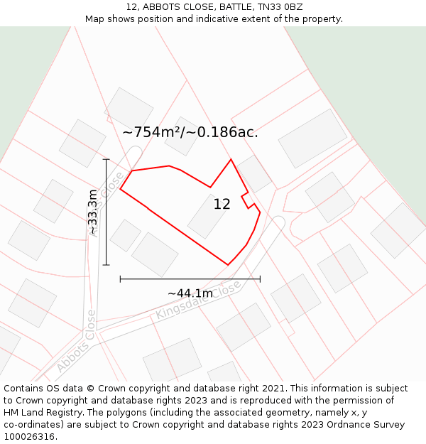 12, ABBOTS CLOSE, BATTLE, TN33 0BZ: Plot and title map