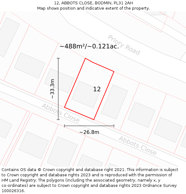 12, ABBOTS CLOSE, BODMIN, PL31 2AH: Plot and title map