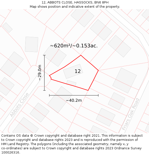 12, ABBOTS CLOSE, HASSOCKS, BN6 8PH: Plot and title map