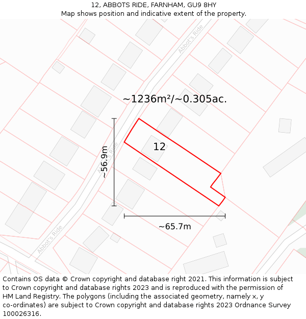 12, ABBOTS RIDE, FARNHAM, GU9 8HY: Plot and title map