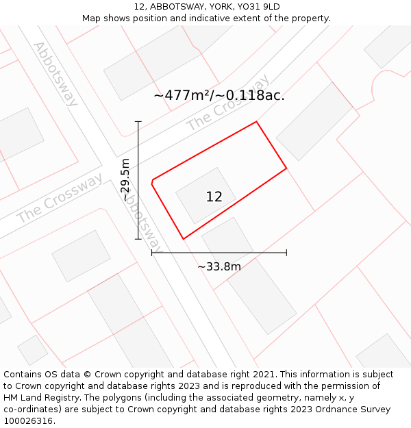 12, ABBOTSWAY, YORK, YO31 9LD: Plot and title map