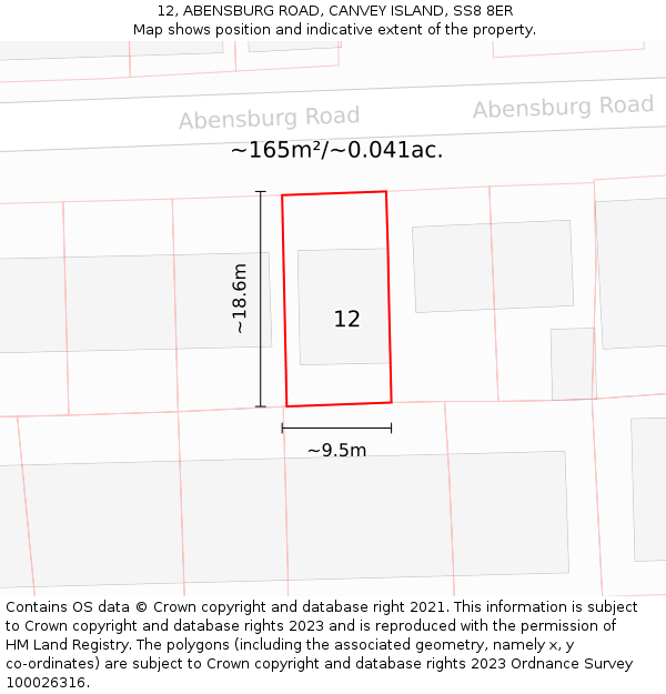 12, ABENSBURG ROAD, CANVEY ISLAND, SS8 8ER: Plot and title map
