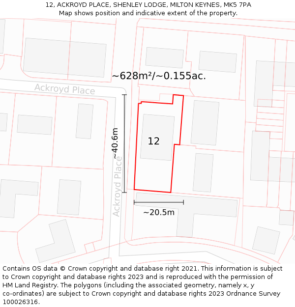 12, ACKROYD PLACE, SHENLEY LODGE, MILTON KEYNES, MK5 7PA: Plot and title map