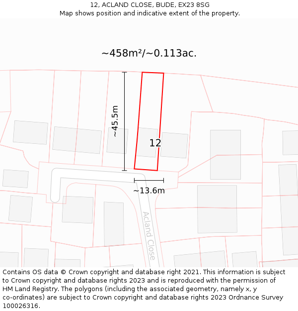 12, ACLAND CLOSE, BUDE, EX23 8SG: Plot and title map