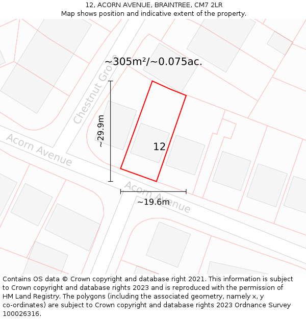 12, ACORN AVENUE, BRAINTREE, CM7 2LR: Plot and title map