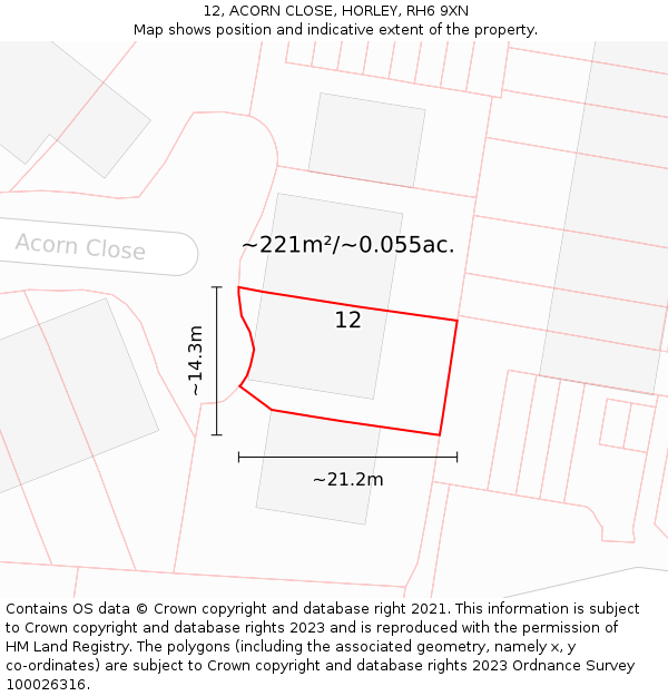 12, ACORN CLOSE, HORLEY, RH6 9XN: Plot and title map