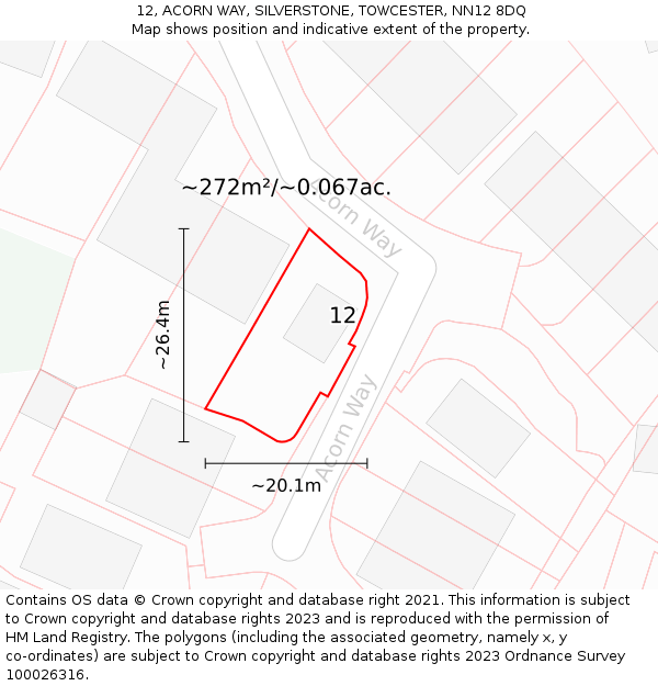 12, ACORN WAY, SILVERSTONE, TOWCESTER, NN12 8DQ: Plot and title map