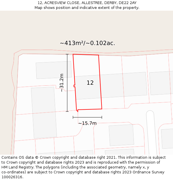 12, ACRESVIEW CLOSE, ALLESTREE, DERBY, DE22 2AY: Plot and title map